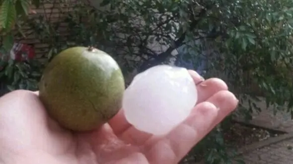 بارش تگرگ به اندازه گردو و سیب‌زمینی‌ در اهر + تصاویر‌