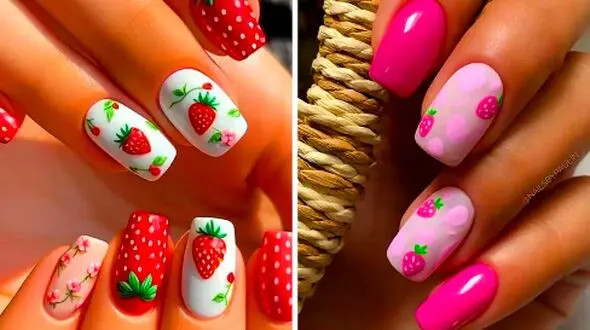 طرح‌ های دلربای توت فرنگی روی ناخن؛ 15ایده خاص برای زیبایی دست‌ ها