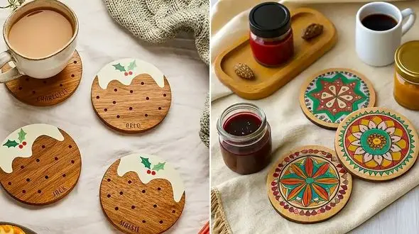 تصاویری از 15 زیر لیوانی چوبی طرحدار برای زیبایی میز پذیرایی