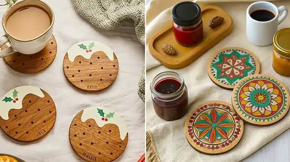تصاویری از 15 زیر لیوانی چوبی طرحدار برای زیبایی میز پذیرایی