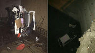 سقوط ۱۲ متری خودرو ۲۰۶ داخل گودبرداری یک ساختمان در ولنجک + عکس