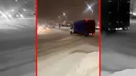 فیلم دریفت خطرناک کامیون در خیابان برفی