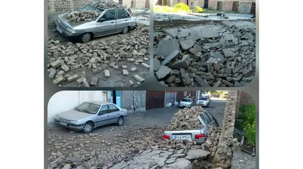 ریزش دیوار روی یک خودرو در سبزوار