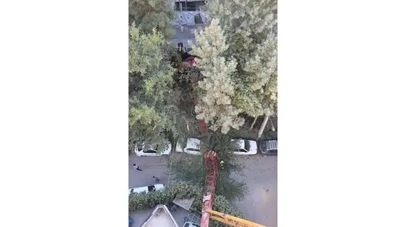  سقوط جرثقیل روی خودروی مرد اصفهانی + عکس