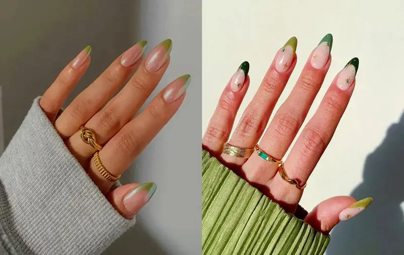 مدل رنگ ناخن سبز ماچا با فرنچ