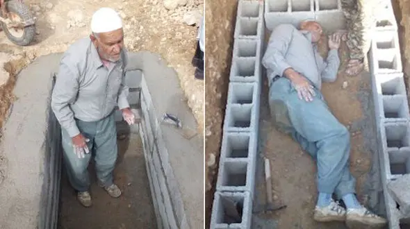 پیرمردی که قبر خودش را کند+عکس