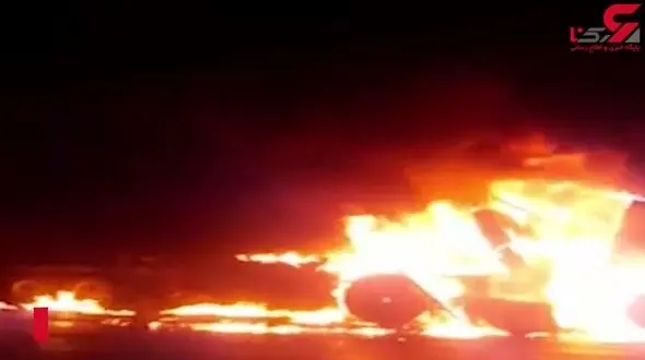 فیلم لحظه آتش سوزی وحشتناک تریلی در جاده اصفهان 