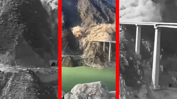 فیلم حادثه تخریب پل بزرگ در مسیر کوه