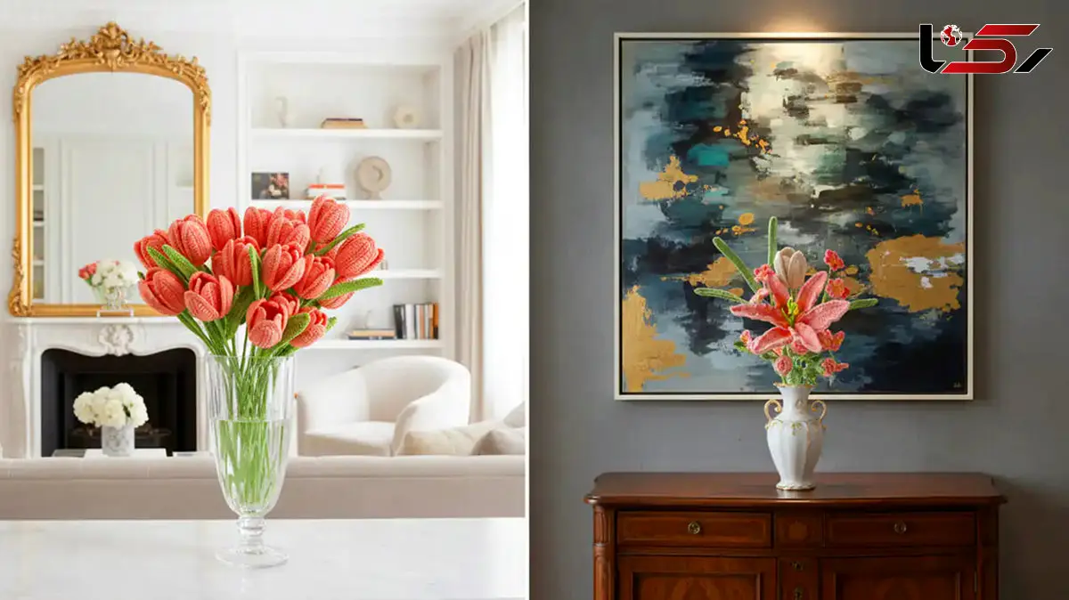 مدل های دسته گل تزئینی بافتنی برای دکوراسیون خانه