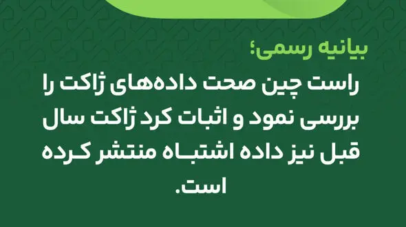 بیانیه رسمی: راست چین صحت داده‌های ژاکت را بررسی نمود و اثبات کرد ژاکت سال قبل نیز داده اشتباه منتشر کرده است