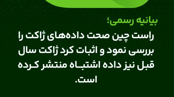 بیانیه رسمی: راست چین صحت داده‌های ژاکت را بررسی نمود و اثبات کرد ژاکت سال قبل نیز داده اشتباه منتشر کرده است