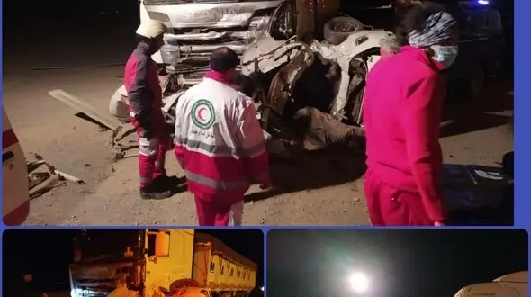 امدادرسانی به تصادف یک دستگاه پژوپارس و تریلر در محور اصفهان- نایین /یک نفر مصدوم و 5 نفر در دم جان باختند