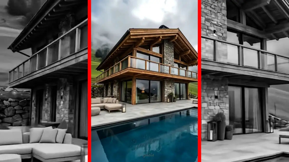 فیلم ساخت ویلای لوکس کوهستانی سوئیس با هوش مصنوعی