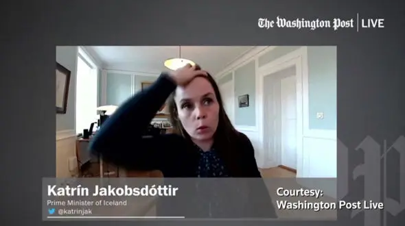  زلزله همزمان با مصاحبه خانم نخست وزیر ایسلند / او وحشت کرد + فیلم 