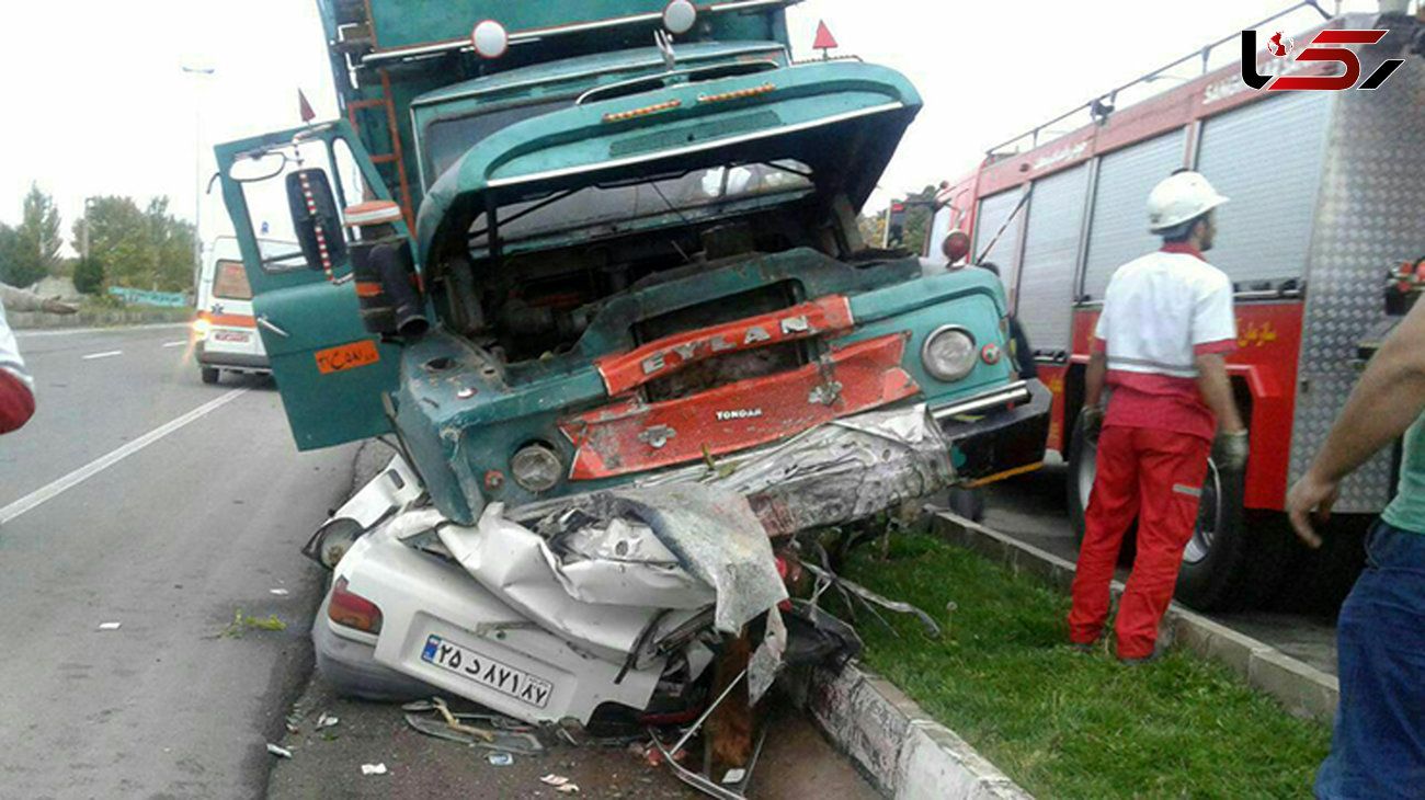 برخورد مرگبار پراید با کامیون در قلعه حسن خان