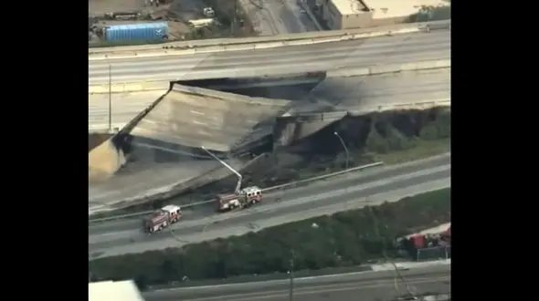 فیلم فروریختن بزرگراه به‌ دلیل آتش سوزی تانکر !