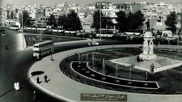 ببینید / تردد خودروهای کلاسیک در میدان بهارستان تهران در 6 دهه قبل 