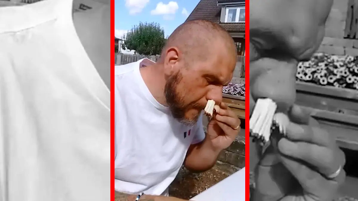 فیلم رکوردی عجیب در گینس / فرو کردن ۸۱ چوب کبریت در بینی