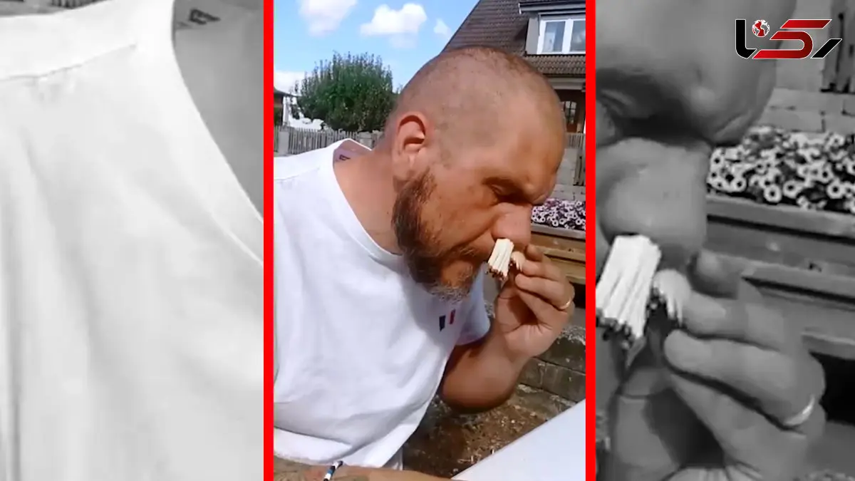 فیلم رکوردی عجیب در گینس / فرو کردن ۸۱ چوب کبریت در بینی