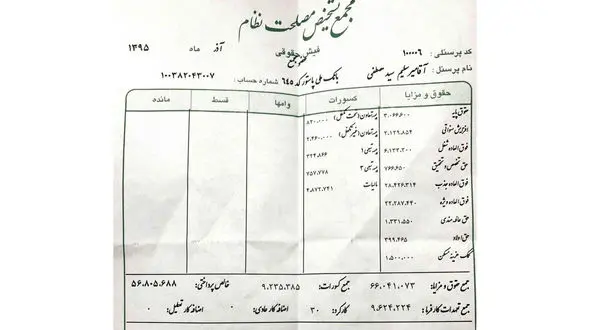 میرسلیم فیش حقوقی خود را منتشر کرد +تصویر
