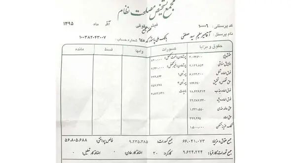 میرسلیم فیش حقوقی خود را منتشر کرد +تصویر