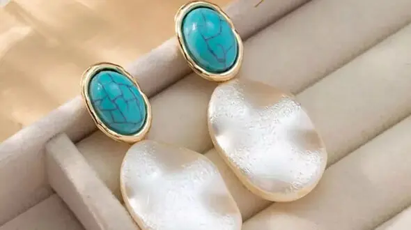 گوشواره دخترانه با سنگ فیروزه + عکس