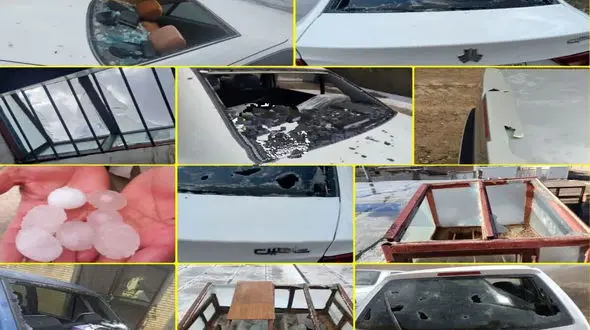 بارش تگرگ موجب شکستن شیشه خودروها و منازل سربیشه شد