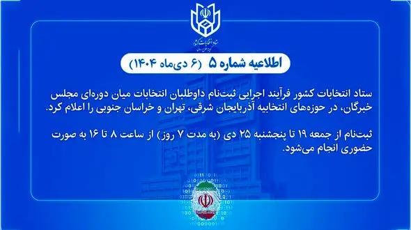 فرآیند اجرایی ثبت‌نام داوطلبان انتخابات میان‌دوره‌ای مجلس خبرگان اعلام شد