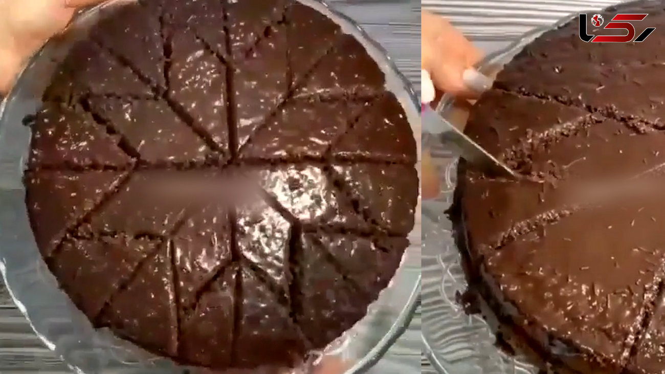 برش زدن هندسی کیک شکلاتی + فیلم
