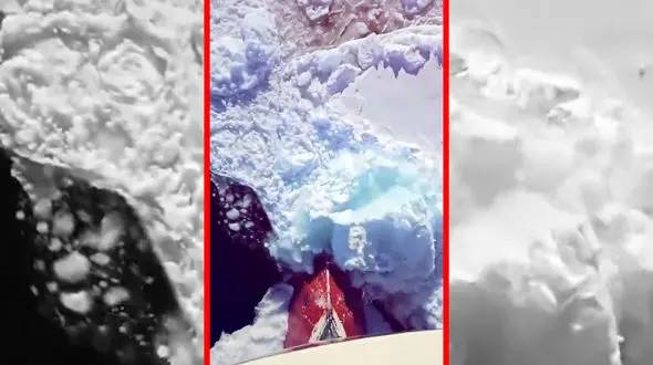 فیلم عبور کشتی یخ شکن از میان یخ های ضخیم