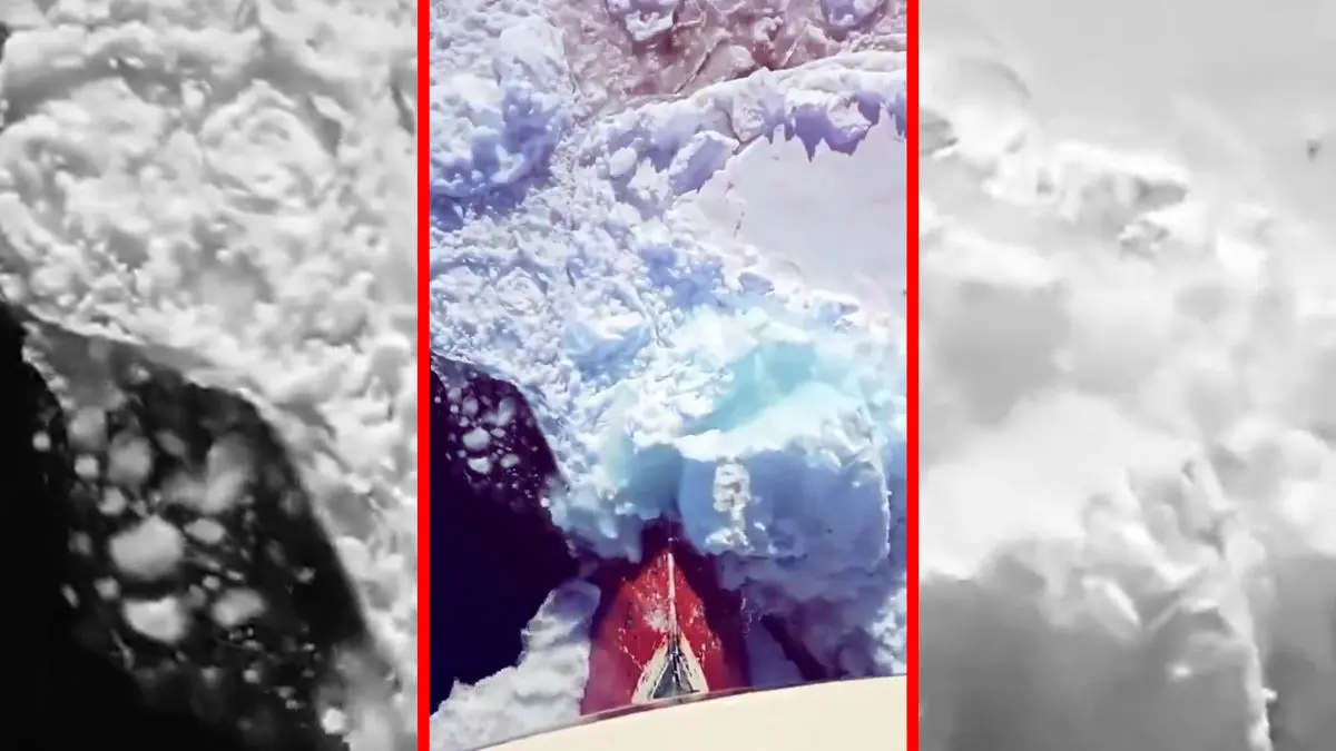 فیلم عبور کشتی یخ شکن از میان یخ های ضخیم