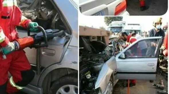 5 عکس از کنده شدن سقف پژو زیر تریلی / راننده در قزوین کشته شد