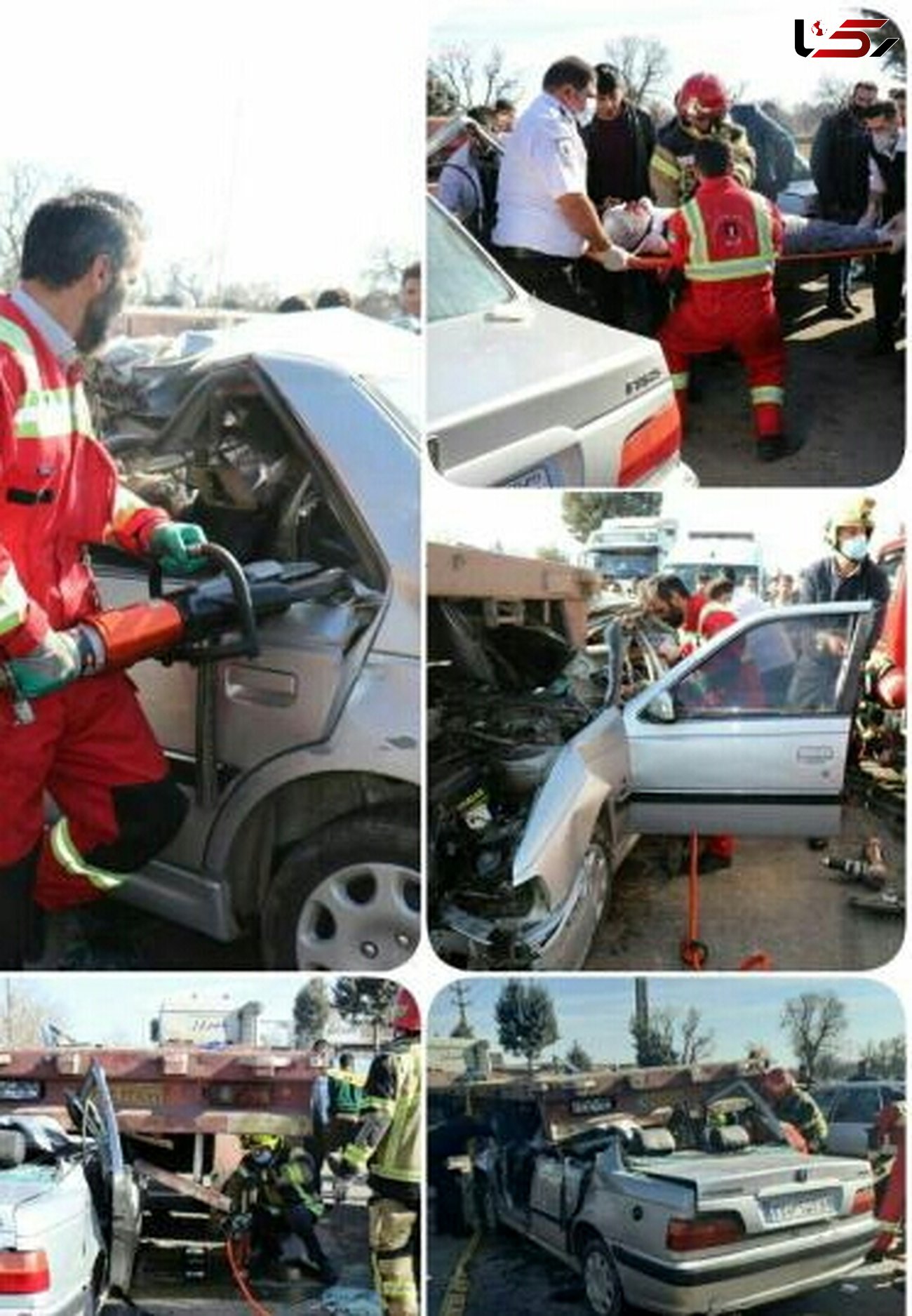 5 عکس از کنده شدن سقف پژو زیر تریلی / راننده در قزوین کشته شد