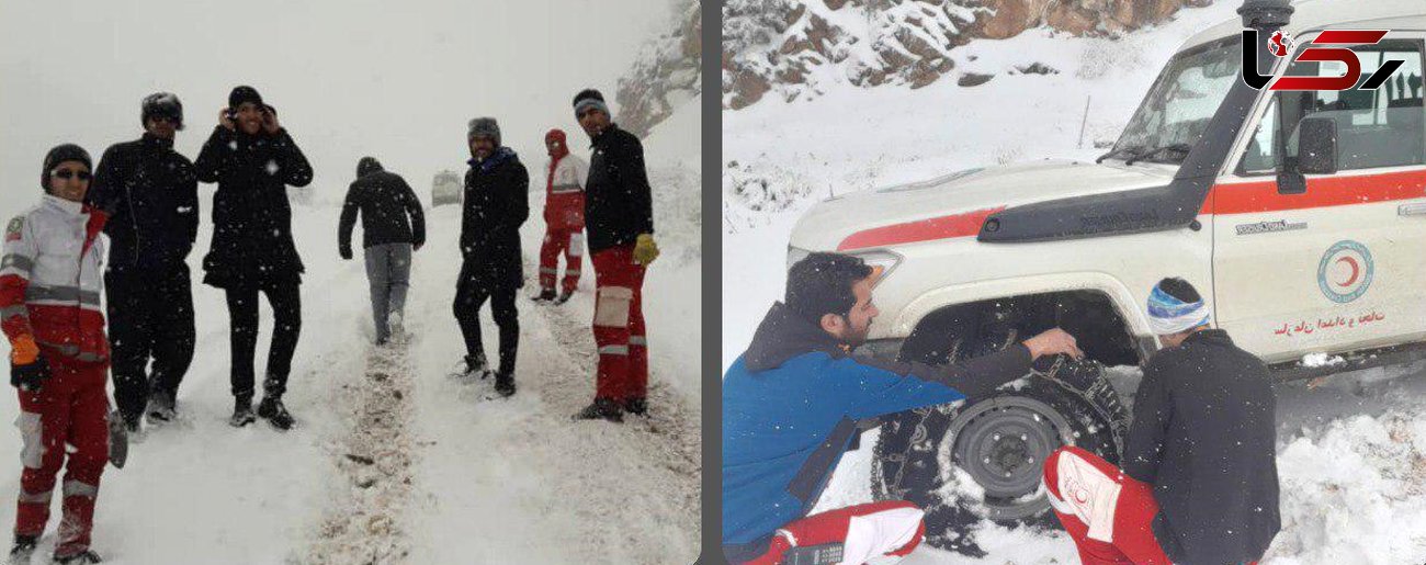 عملیات نجات برای رهایی 4 دانشجو از سرمای حاصب بارش برف در شیرین آباد+ تصاویر و جزییات