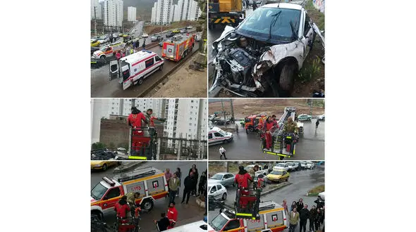 فیلم عجیب پژو 206 مچاله شده در پردیس / خانم راننده و دوستش راهی بیمارستان شدند