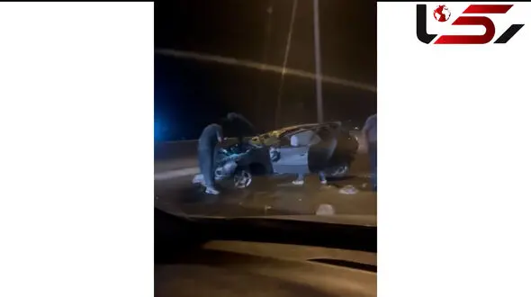 فیلم تصادف وحشتناک روی پل کردان / خانم راننده حالت طبیعی نداشت!
