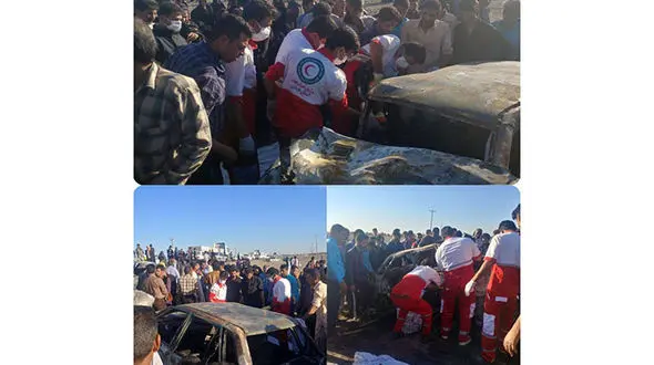 زنده زنده سوختن دردناک ۵مسافر در تصادف پراید و پژو / در بم رخ داد+ عکس