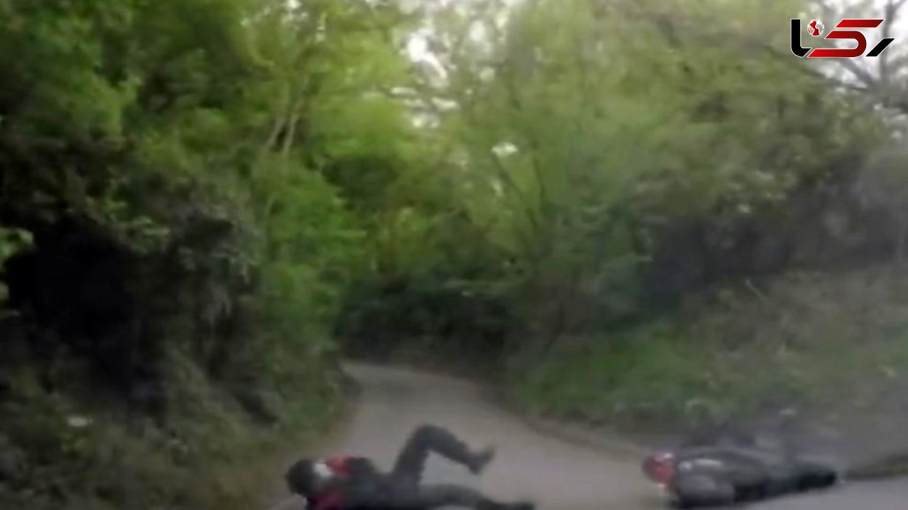 تصادف عجیب و خنده دار  یک موتور و ماشین در جاده جنگلی+ فیلم و عکس