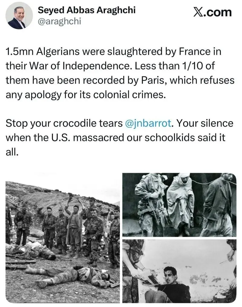 پاسخ عراقچی به وزیر امور خارجه فرانسه؛ اشک تمساح بس است آقای بارو!!