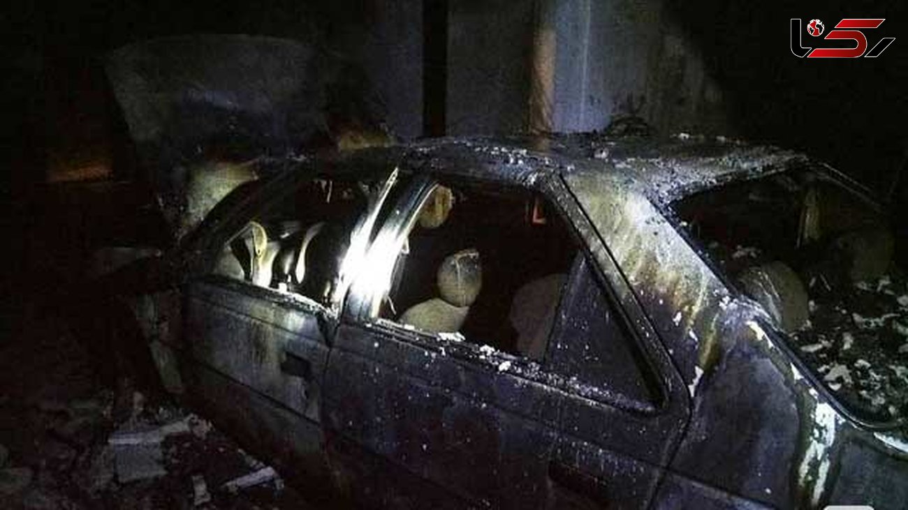 آتش سوزی یک خودرو در پارکینگ ساختمانی در خیابان حکم آباد تبریز + عکس