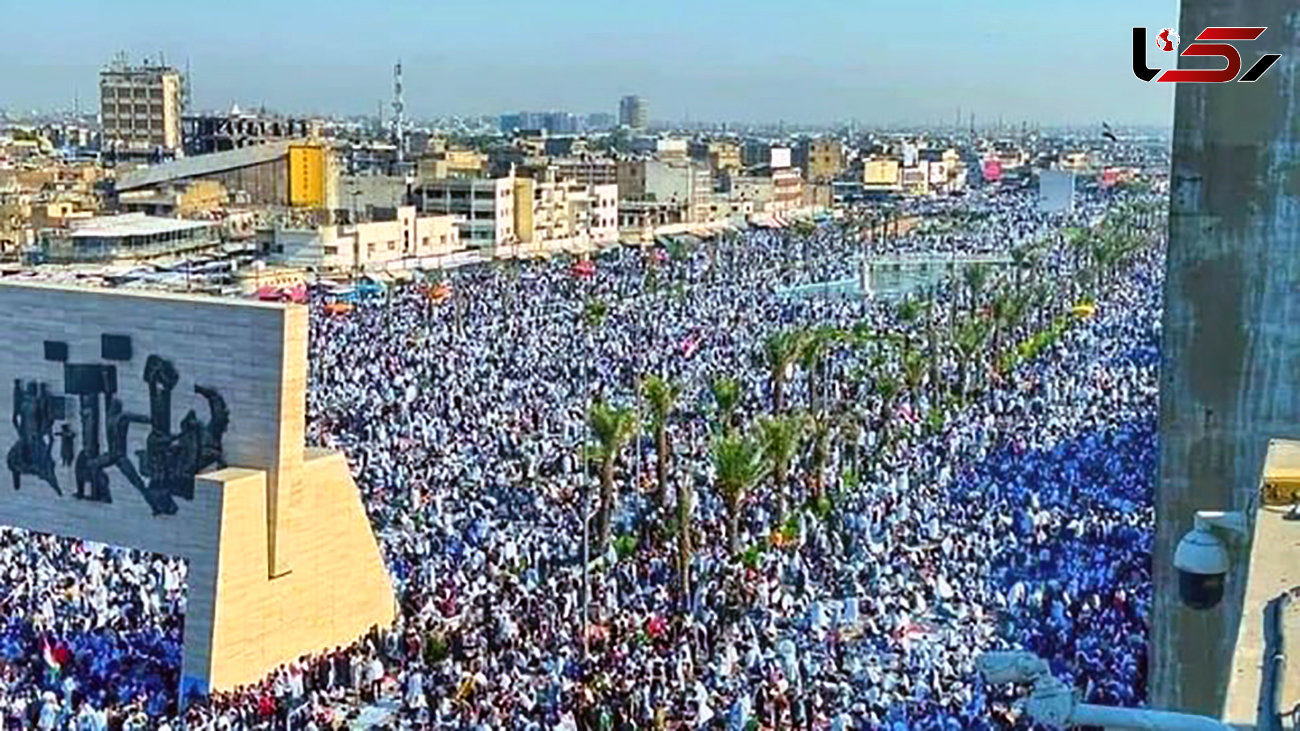 تجمع هزاران عراقی در میدان التحریر بغداد در حمایت از فلسطین
