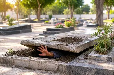 فیلم / تکان خوردن سنگ قبر، مرد مرده زنده از گور بیرون آمد / خانواده ای با دیدن این صحنه مبهوت شدند