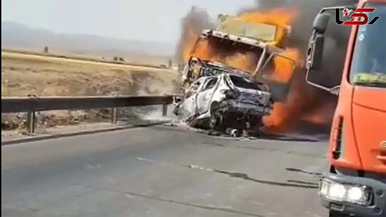 فیلم دلخراش از زنده زنده سوختن مادر و دختر جوان در پژو 207 / در جاده اصفهان رخ داد