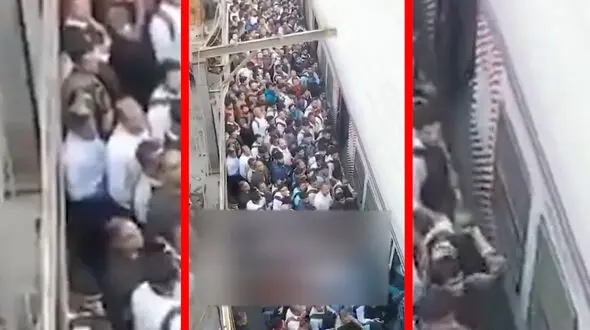 فیلم ازدحام شدید در خط مرکزی راه آهن بمبئی