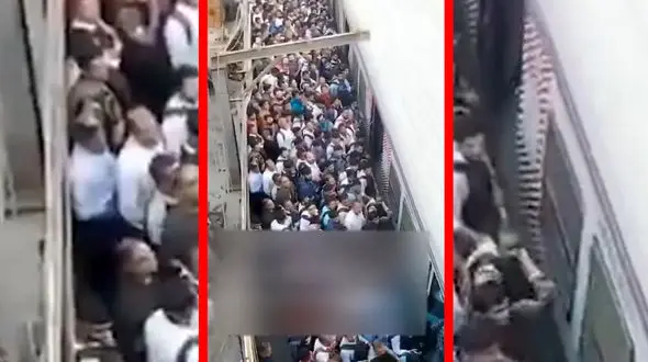 فیلم ازدحام شدید در خط مرکزی راه آهن بمبئی