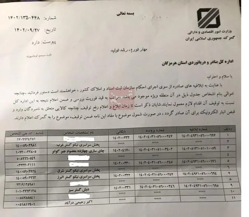 توقیف اموال چای دبش