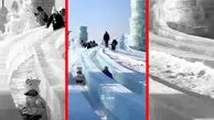 فیلم ساخت سرسره ها و مجسمه های شگفت انگیز از یخ دریاچه ها در چین