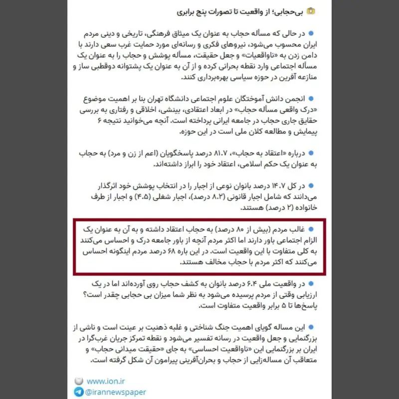 آمار علاقه به حجاب در ایران