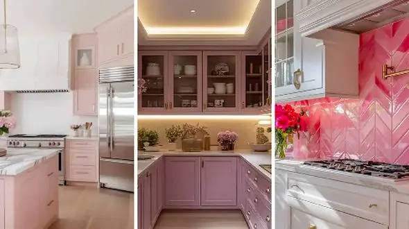 چیدمان آشپزخانه صورتی شیک و پرانرژی | 15 مدل خاص دخترونه