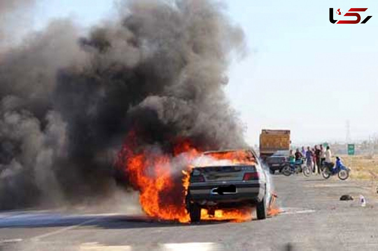  راننده خودرو میان شعله های آتش سوخت